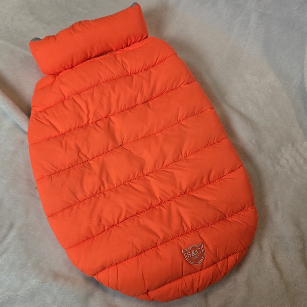 NWT Sydney & Co Reversible Pet Puffer Jacket Medium Orange Grey